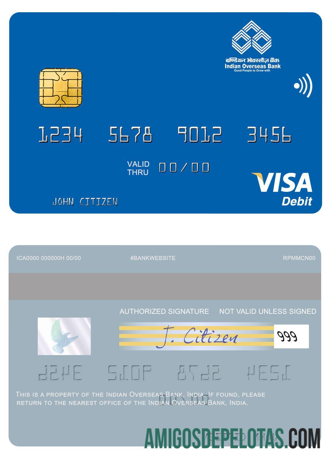 India Indian Overseas bank visa Debit kartu pratinjau