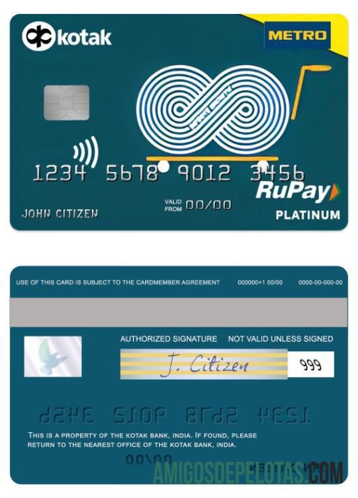 India Kotak bank Metro Cash & membawa RuPay platinum kartu templat