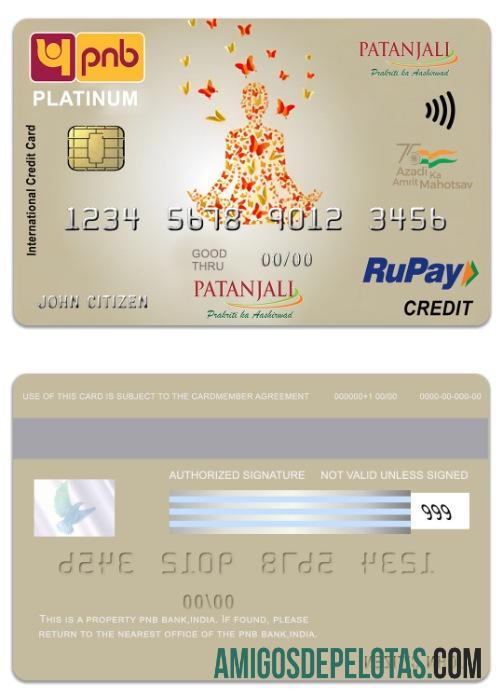 India PNB bank Patanjali RuPay platinum Kredit kartu desain