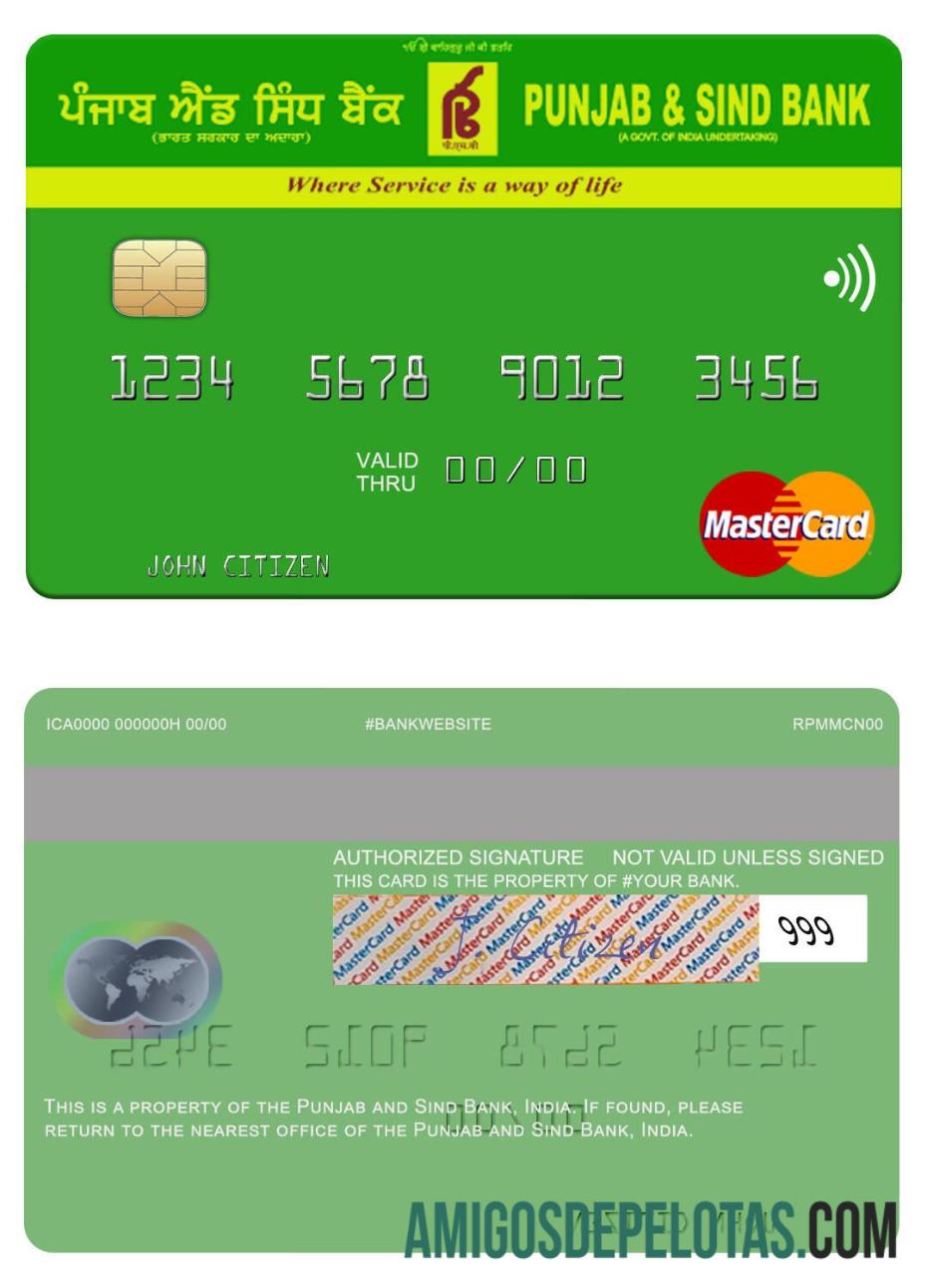 India Punjab and Sind bank mastercard desain