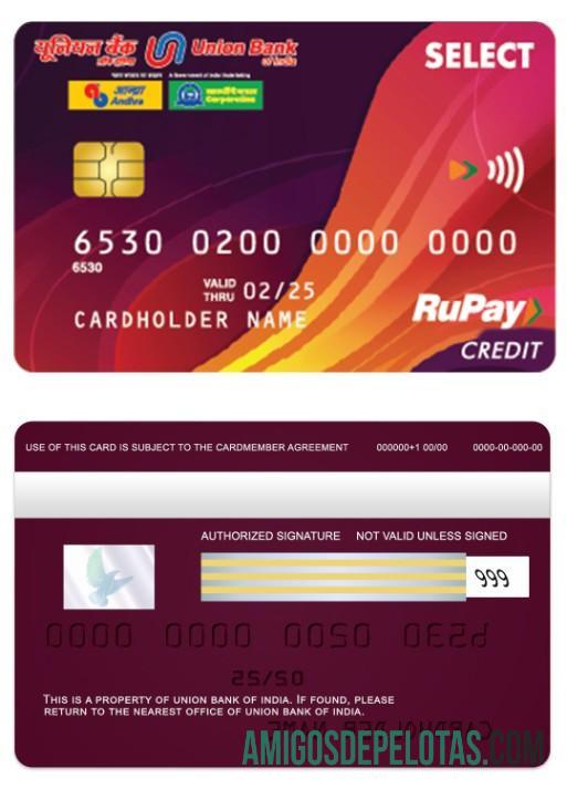 India serikat bank RuPay Kredit kartu sampel