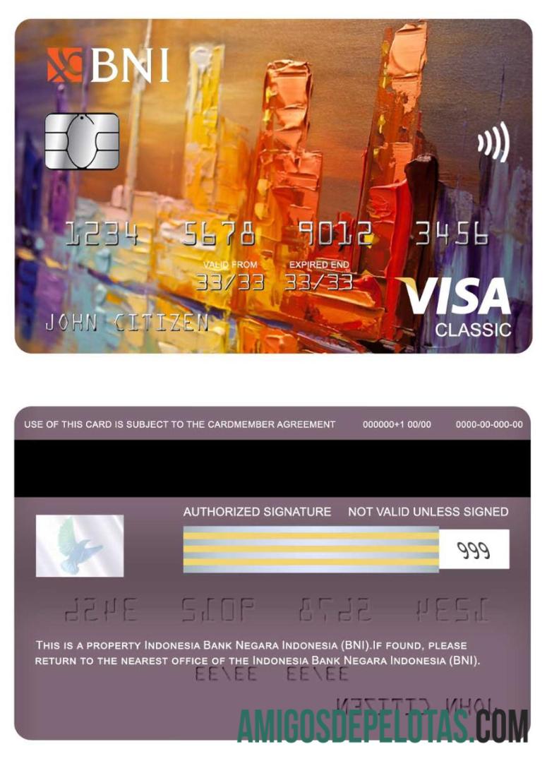 Indonesia bank Negara Indonesia (BNI) visa classic kartu desain