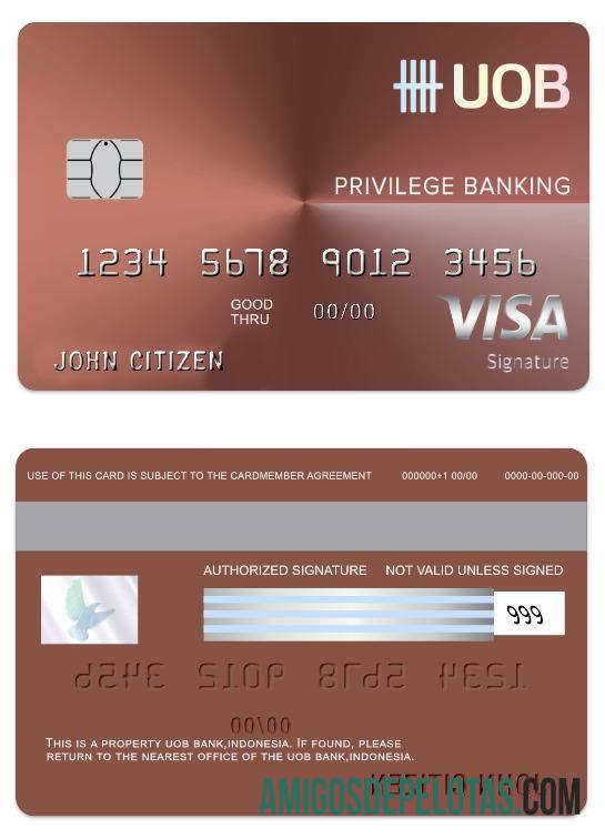Indonesia UOB bank visa Debit Tanda Tangan kartu desain