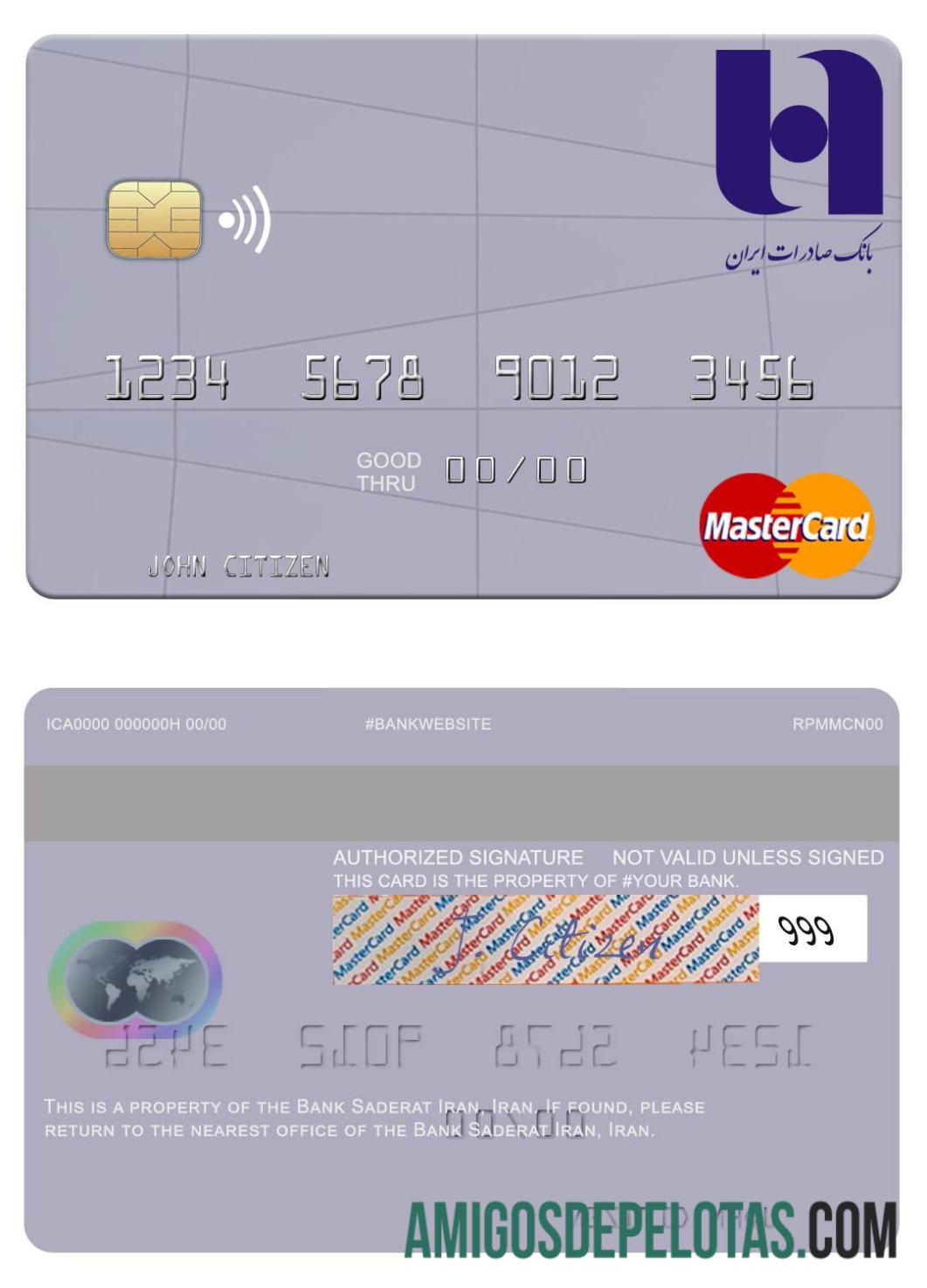 Iran bank Saderat Iran mastercard templat
