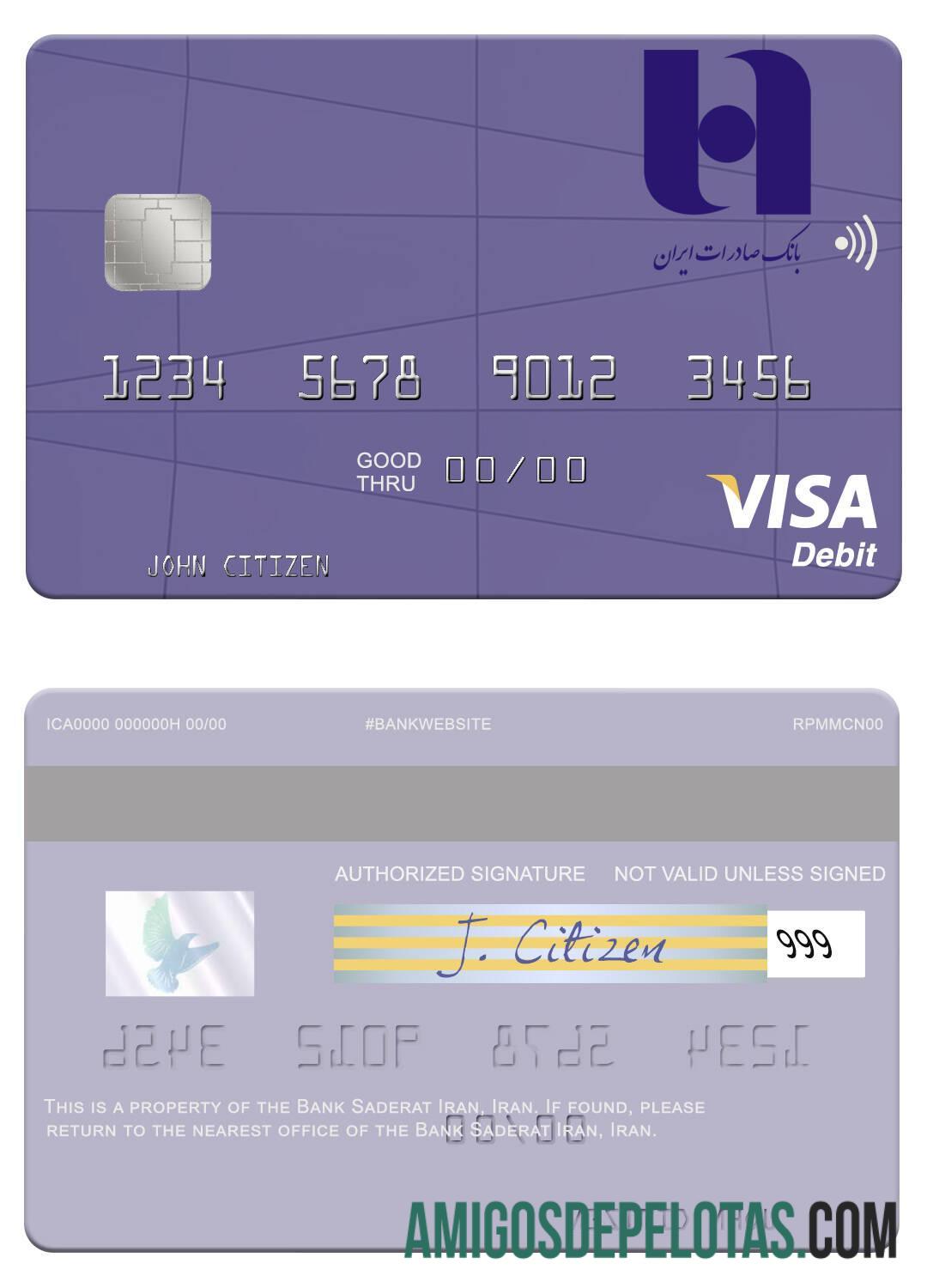 Iran bank Saderat Iran visa Debit kartu sampel