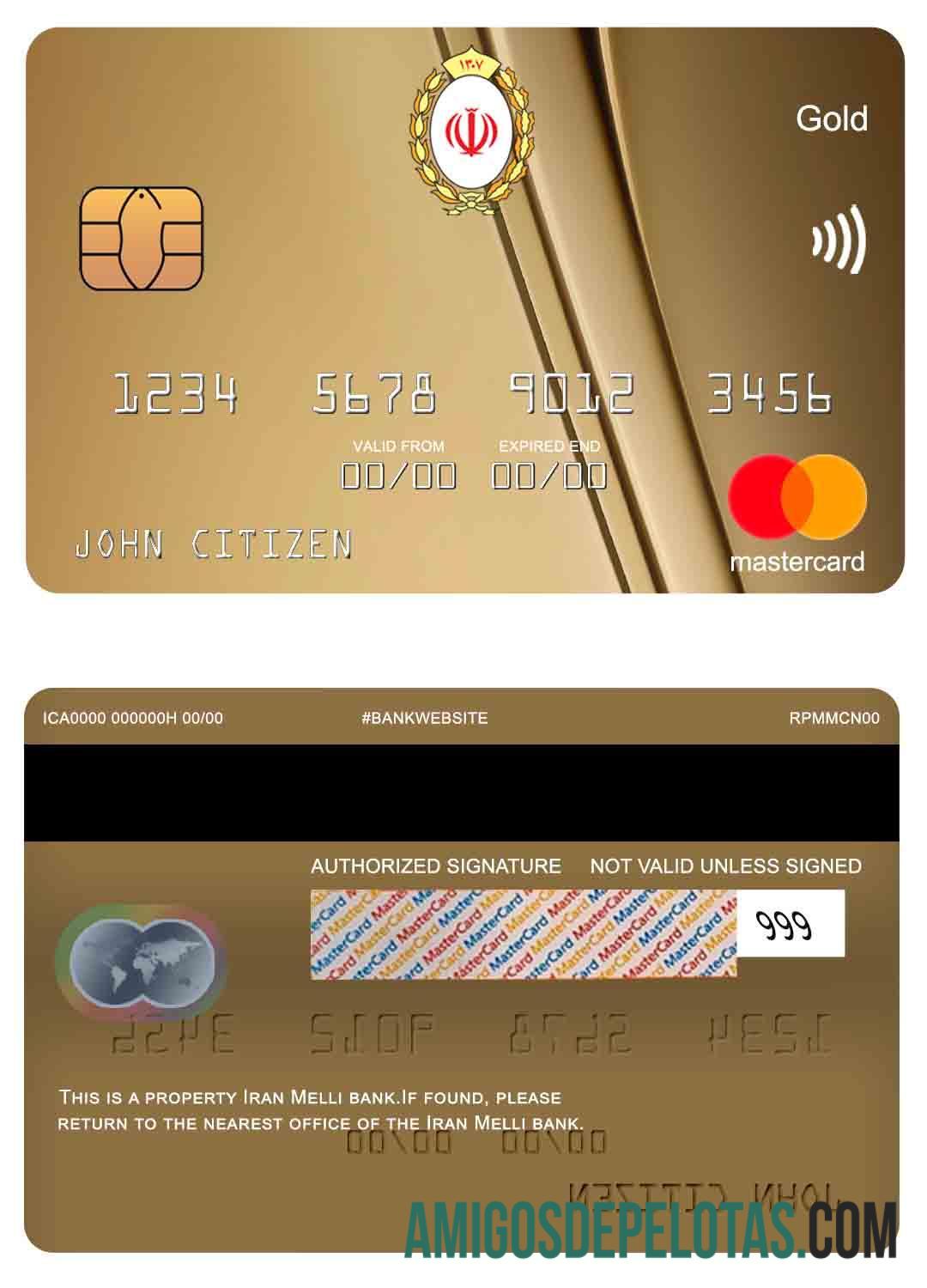 Iran Melli bank mastercard gold desain