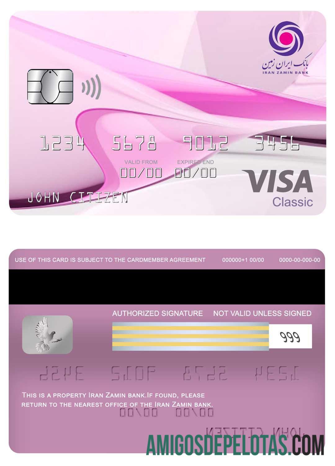 Iran Zamin bank visa classic kartu sampel