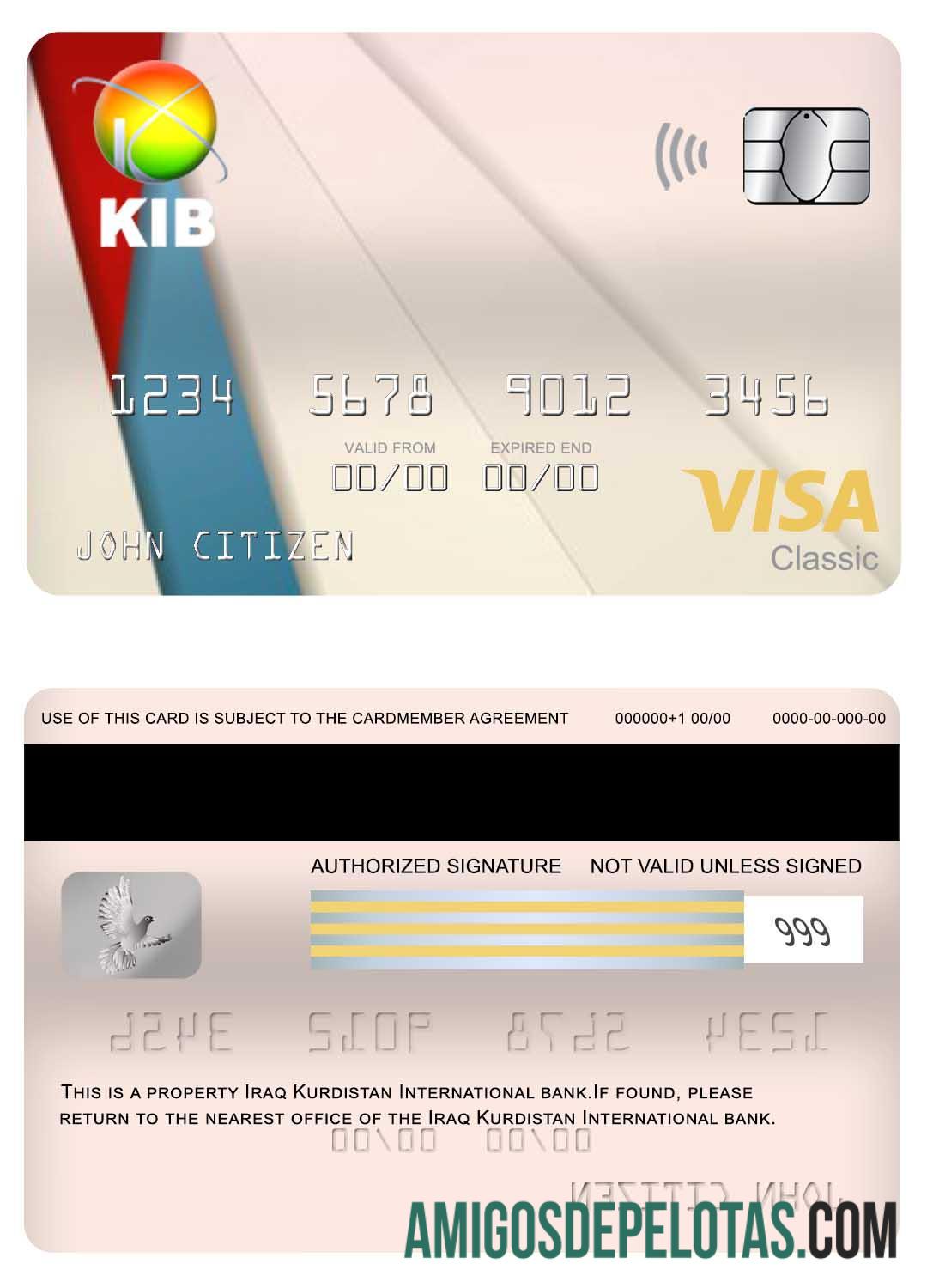 Irak Kurdistan International bank visa classic kartu sampel