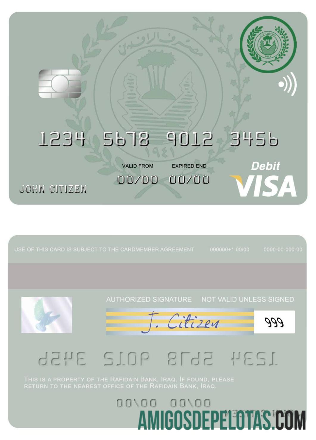 Irak Rafidian bank visa Debit kartu templat