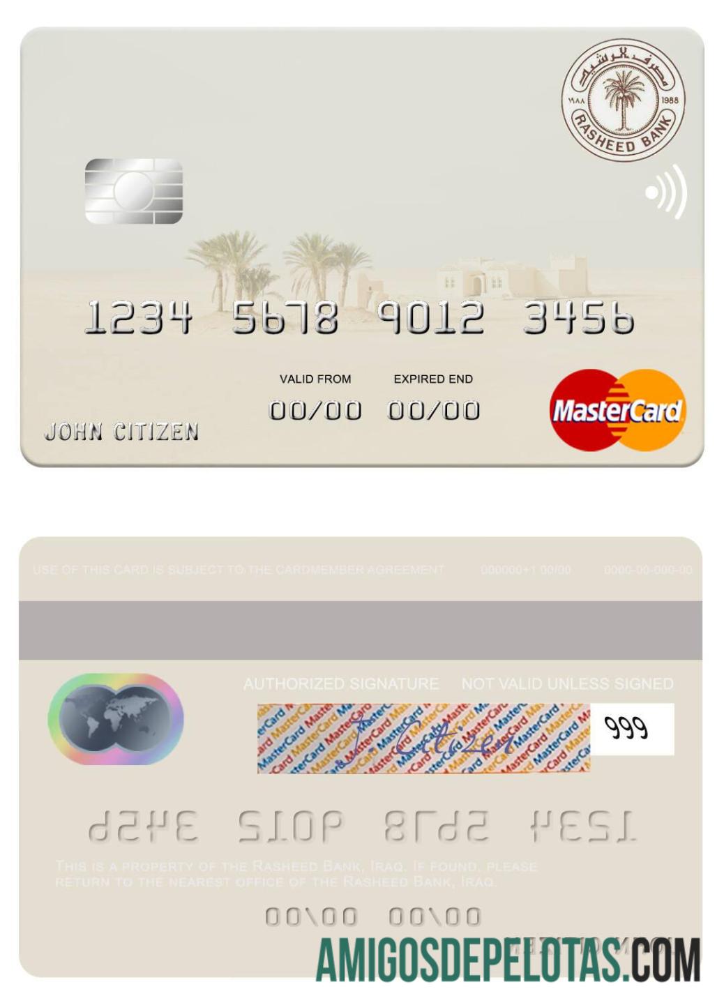 Irak Rasheed bank mastercard templat