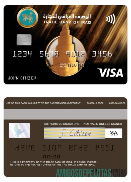 Irak Trade bank of Irak visa gold kartu templat