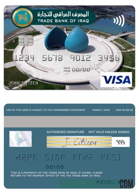 Irak Trade bank of Irak visia classic kartu templat