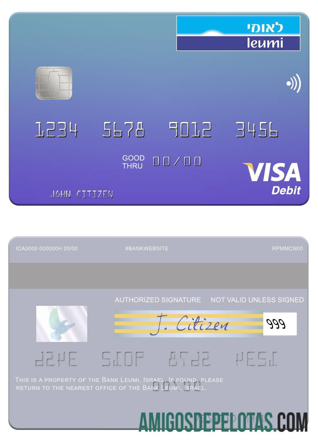 Israel bank Leumi visa Debit kartu templat