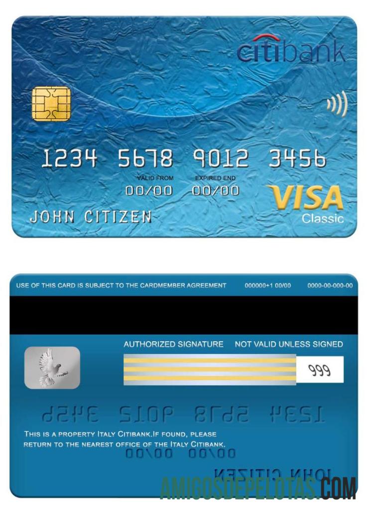 Italia Citibank visa classic kartu desain