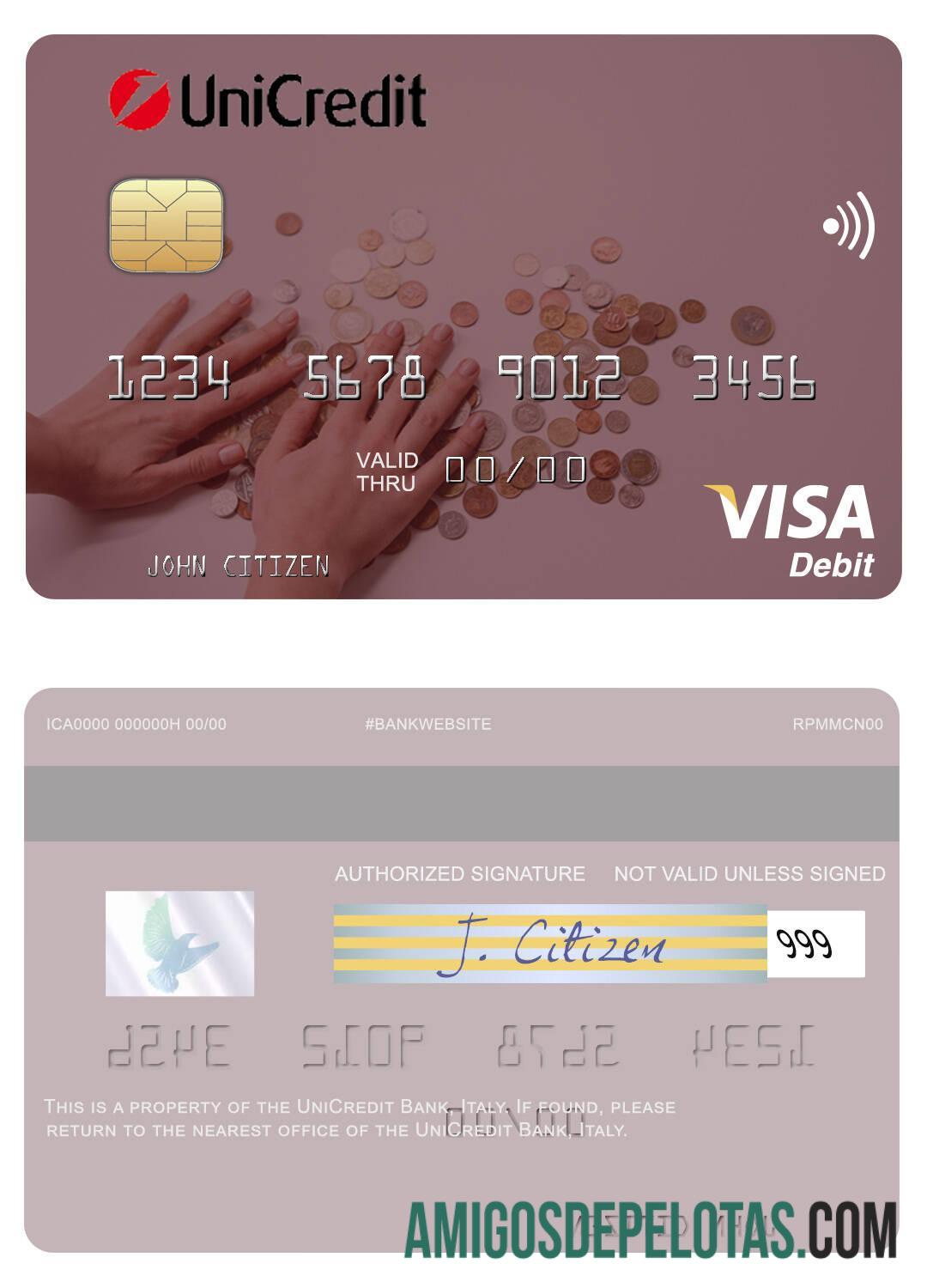 Italia UniCredit bank visa Debit kartu templat