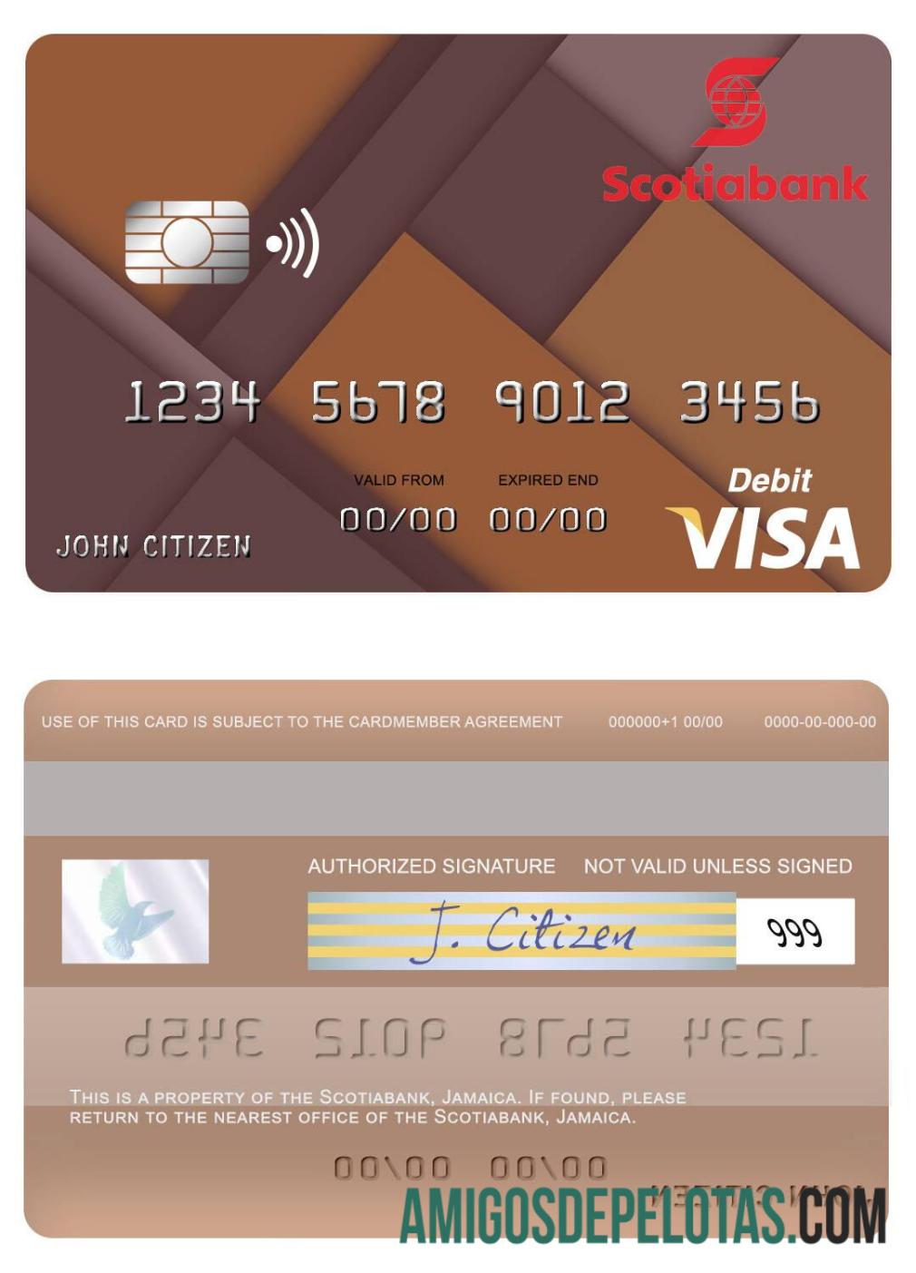 Jamaika Scotiabank visa Debit kartu desain