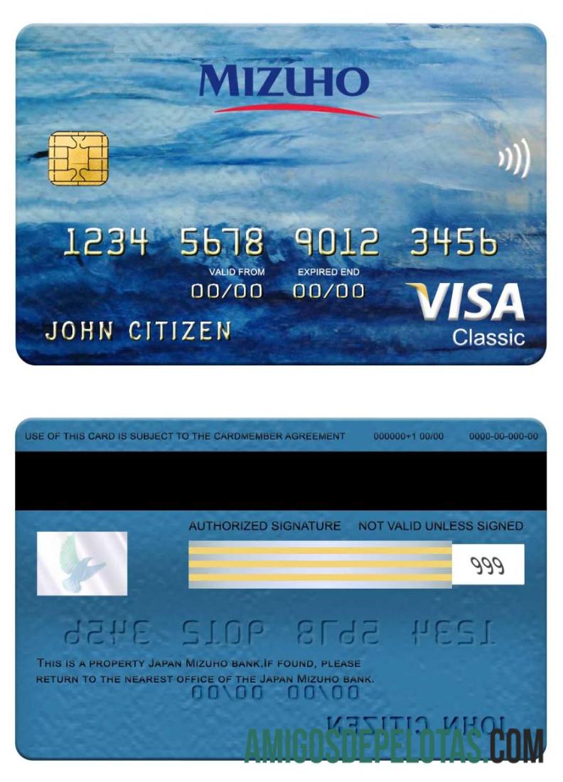 Jepang Mizuho bank visa classic kartu templat