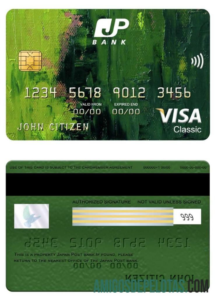 Jepang Post bank visa classic kartu sampel