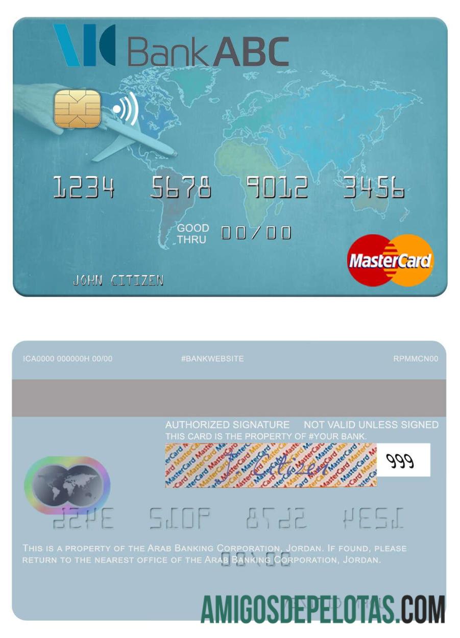 Yordania Arab Banking Corporation mastercard sampel