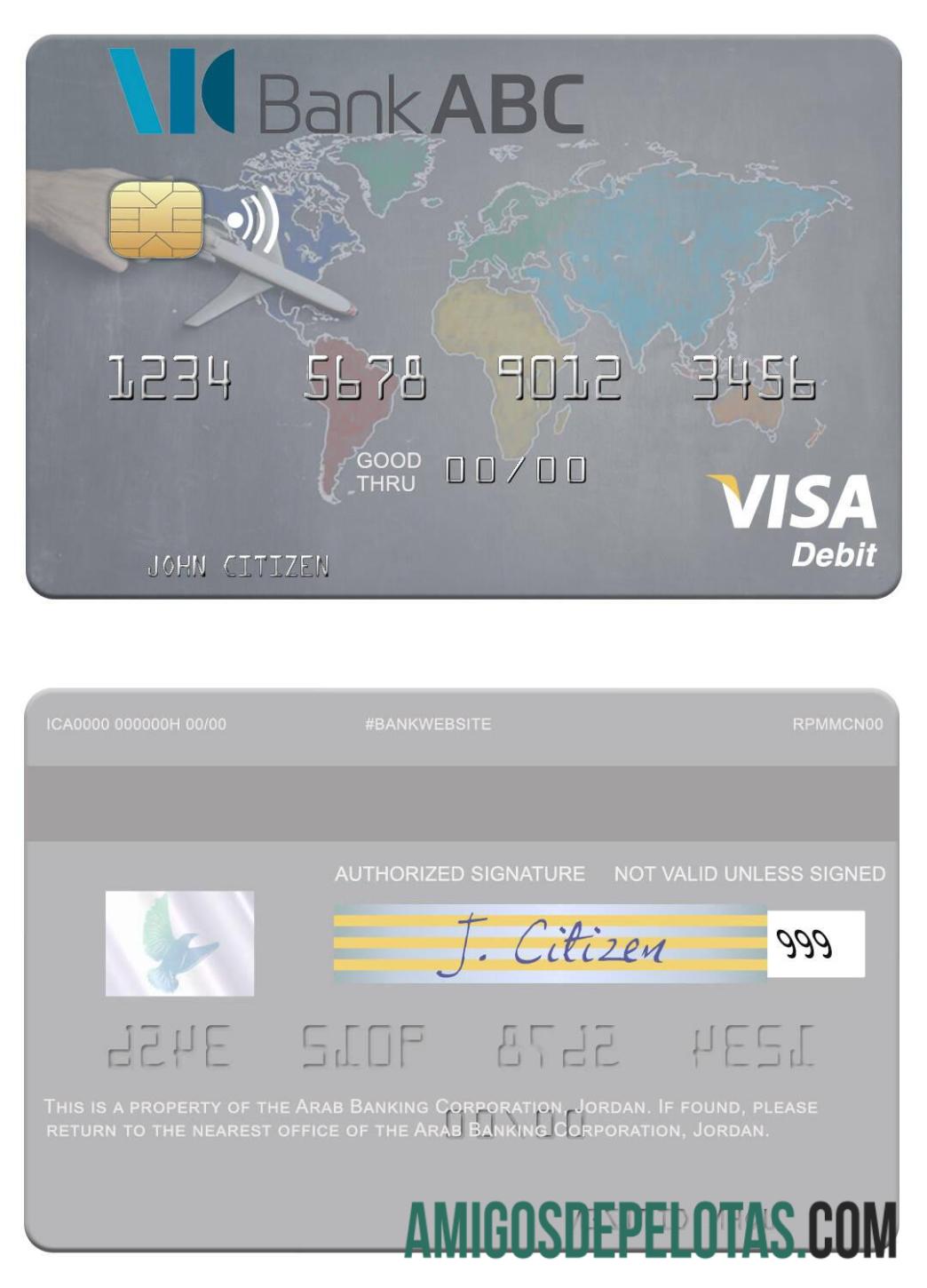 Yordania Arab Banking Corporation visa Debit kartu desain