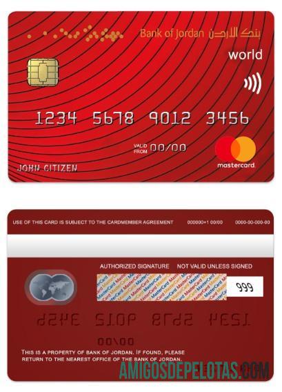 Yordania bank of Yordania world mastercard sampel