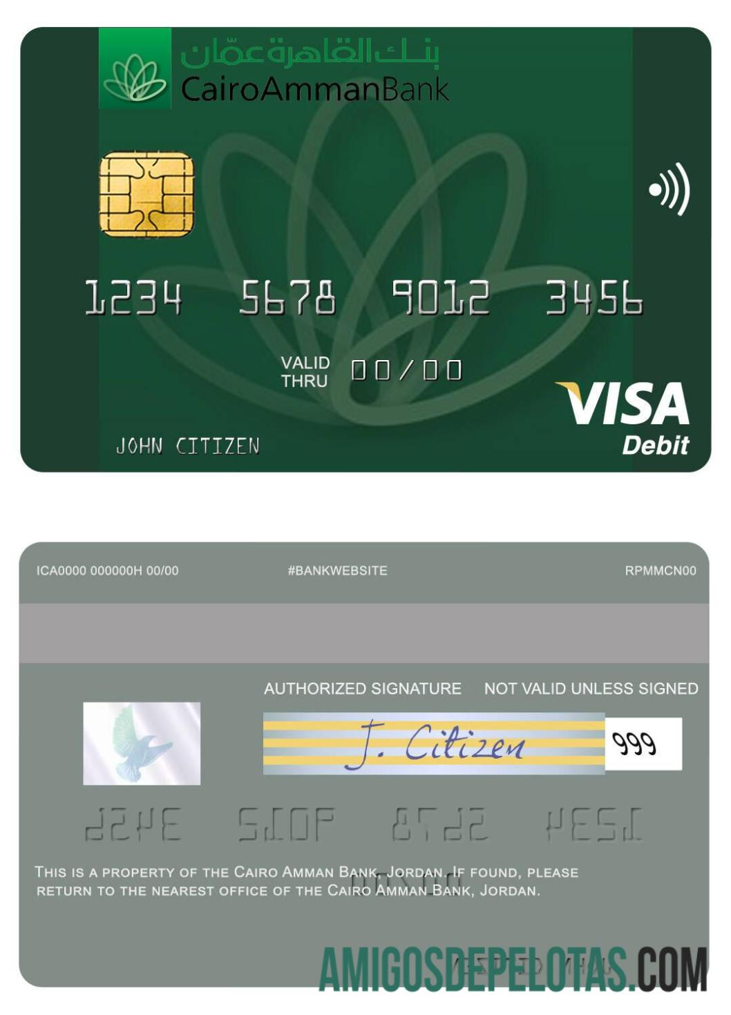 Yordania Cairo Amman bank visa Debit kartu sampel