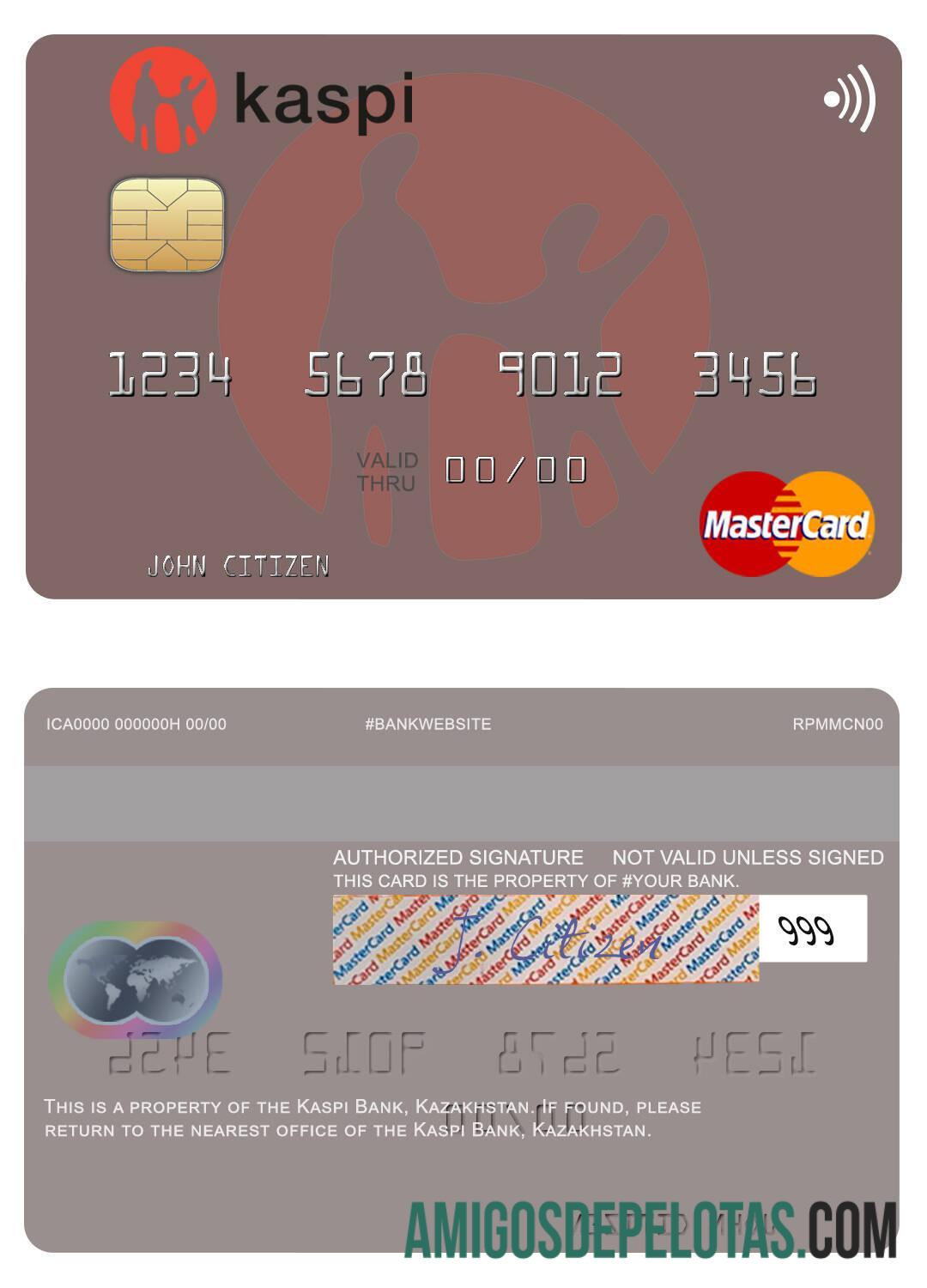 Kazakhstan Kaspi bank mastercard templat