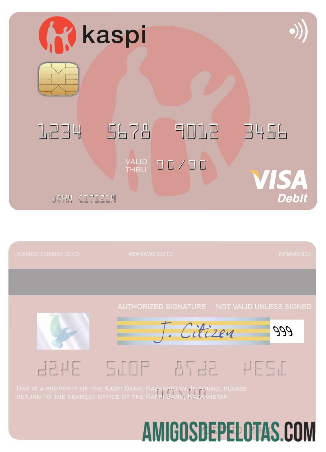 Kazakhstan Kaspi bank visa Debit kartu sampel