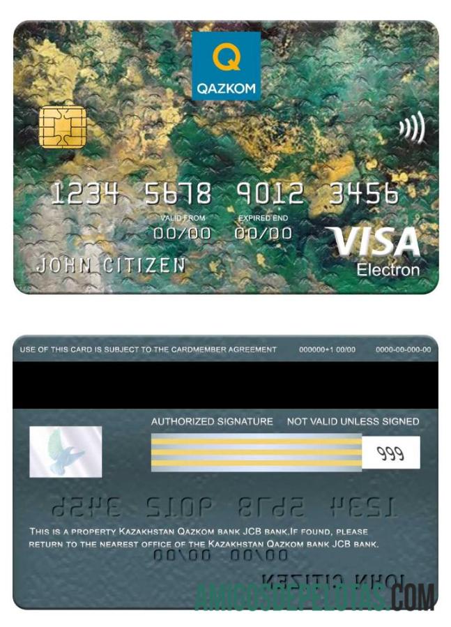 Kazakhstan Qazkom bank JCB bank visa electron kartu sampel