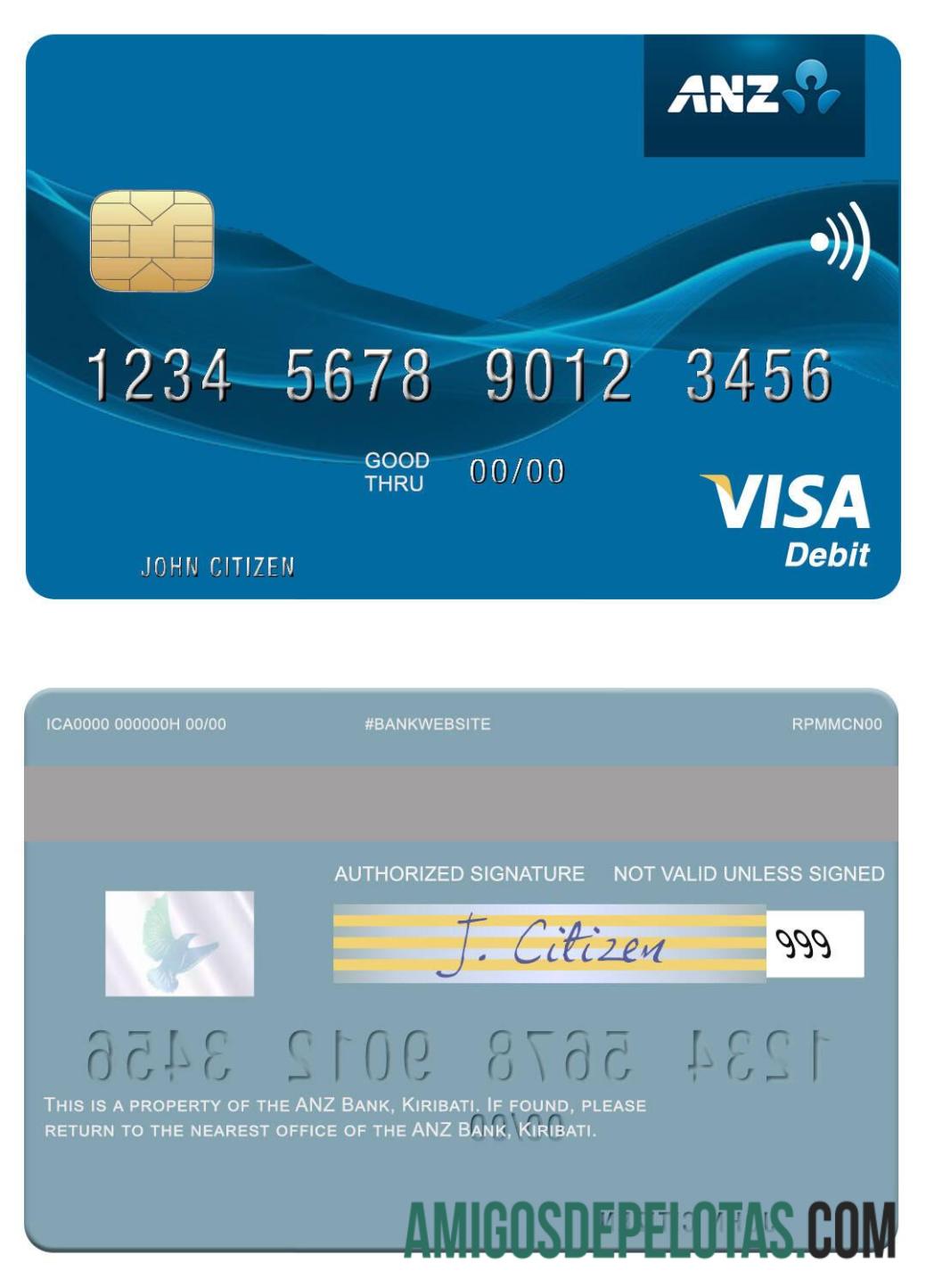 Kiribati ANZ bank visa Debit kartu pratinjau