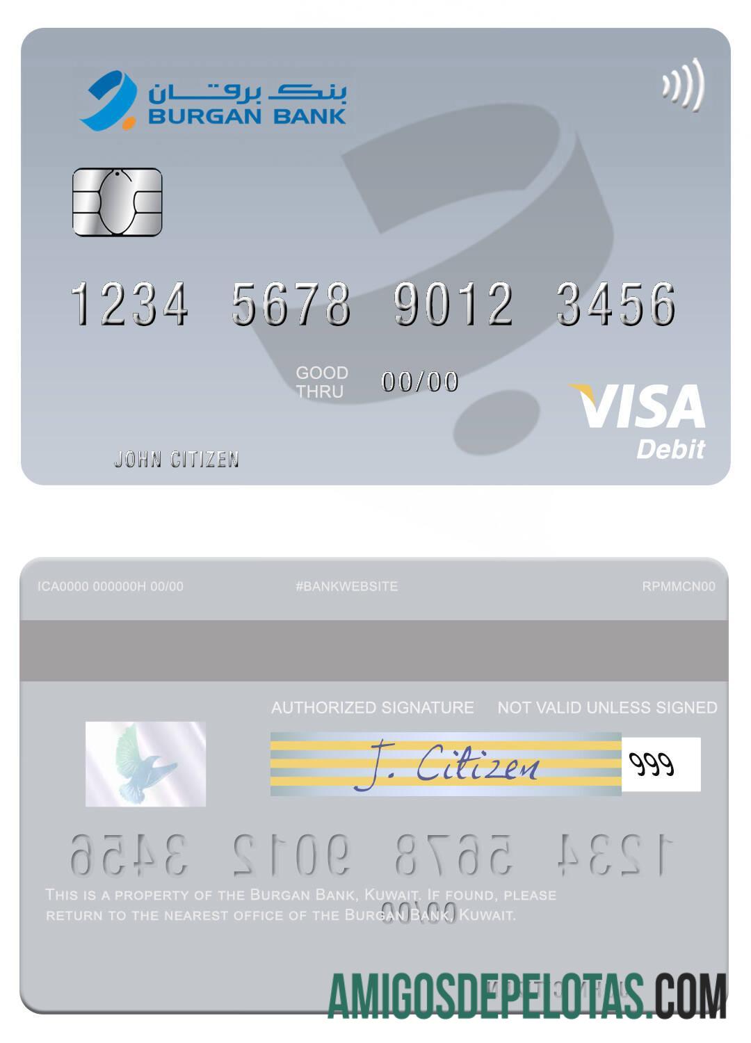 Kuwait Burgan bank visa Debit kartu templat