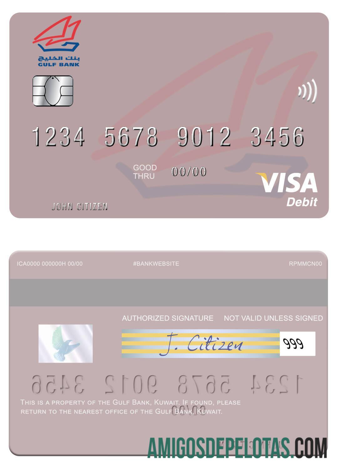 Kuwait Gulf bank visa Debit kartu sampel