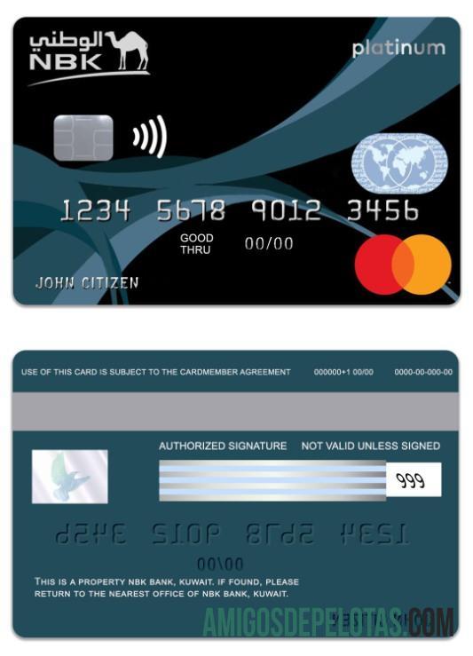 Kuwait NBK bank Privilege Banking Platinum Mastercard Kredit kartu templat