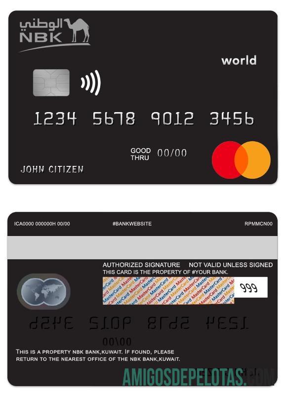 Kuwait NBK bank world mastercard sampel