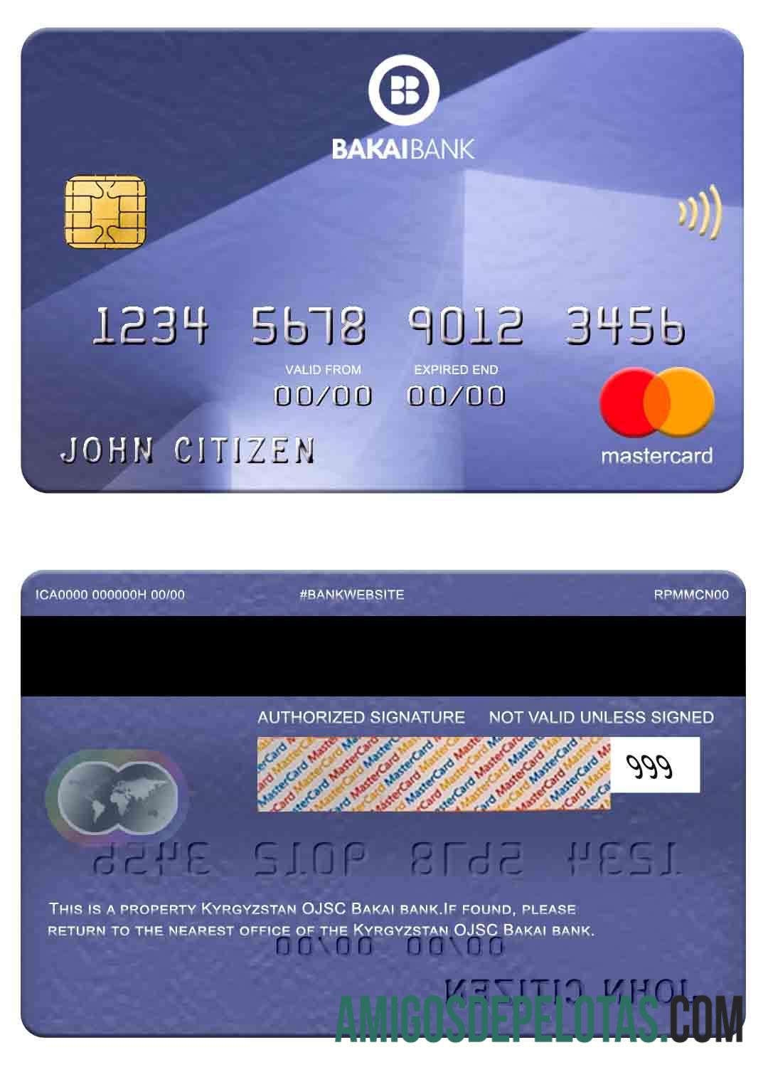 Kirgizstan OJSC Bakai bank mastercard sampel