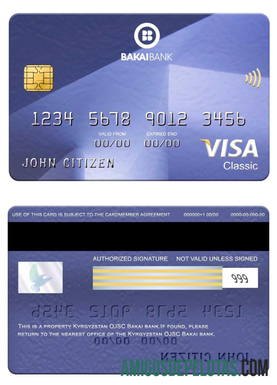 Kirgizstan OJSC Bakai bank visa classic kartu desain