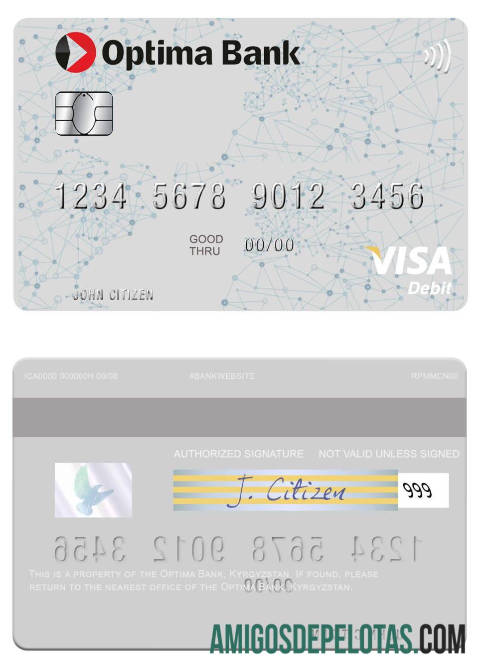 Kirgizstan Optima bank visa Debit kartu pratinjau