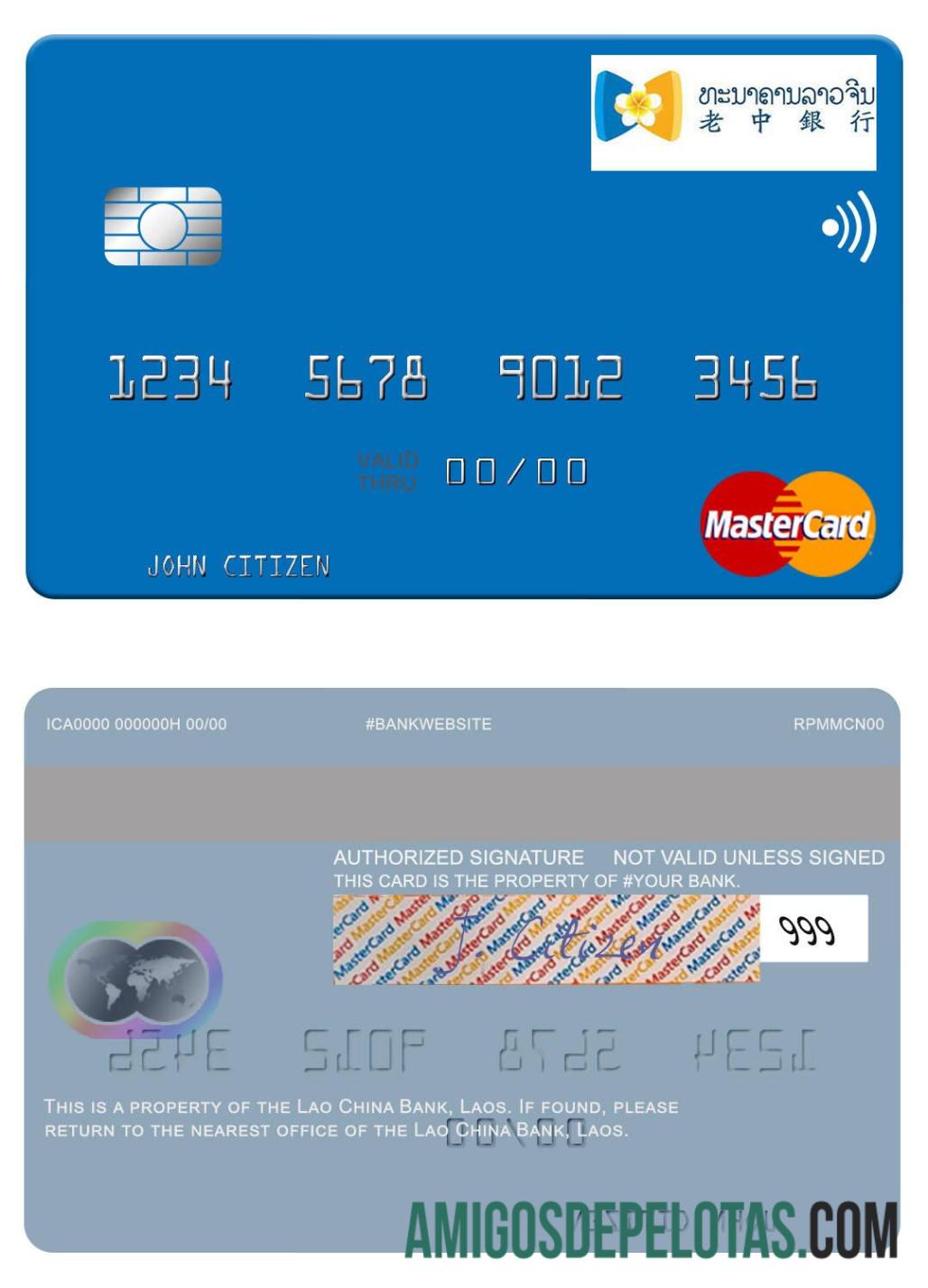 Laos Lao Tiongkok bank mastercard templat