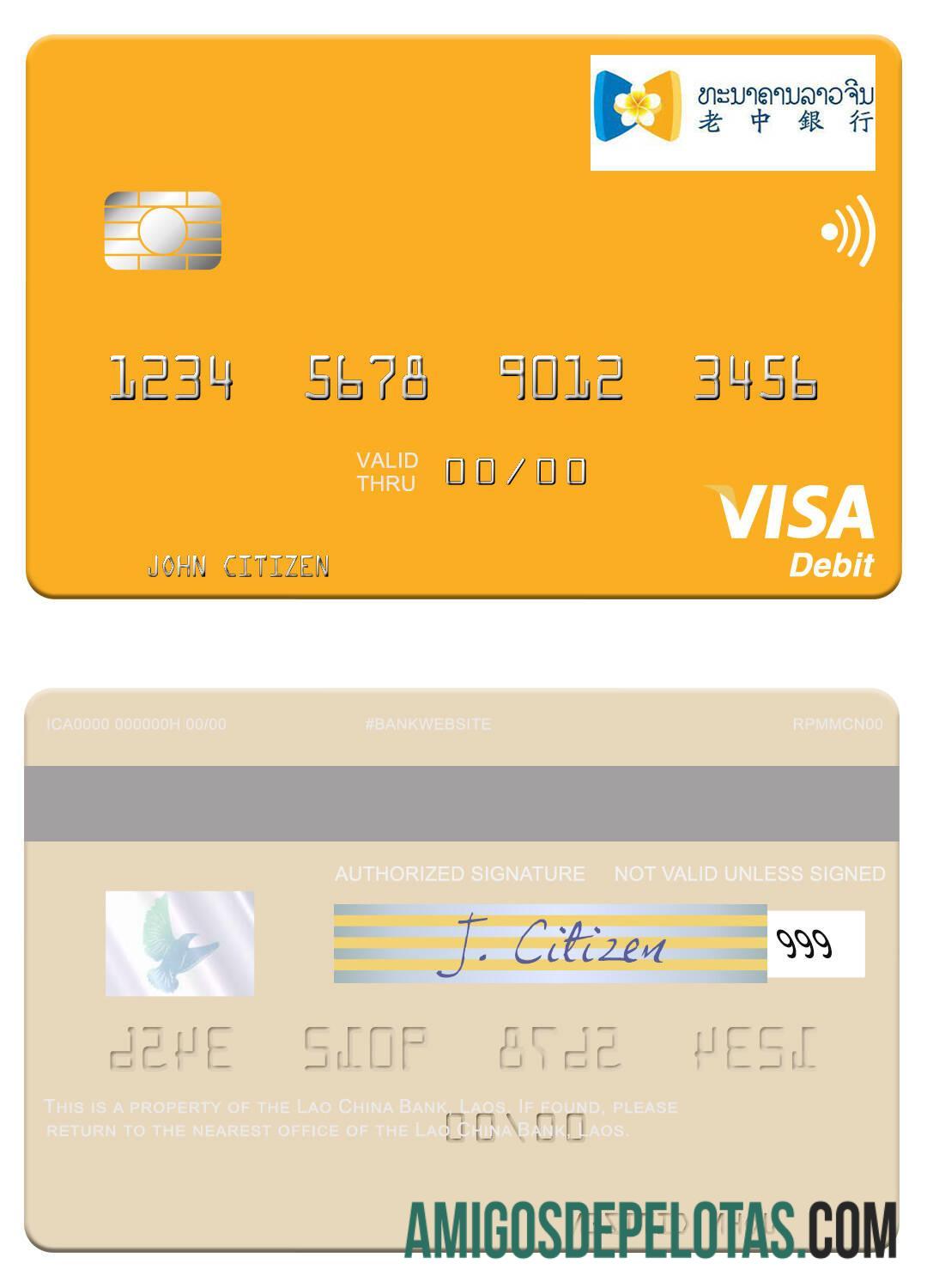 Laos Lao Tiongkok bank visa Debit kartu templat