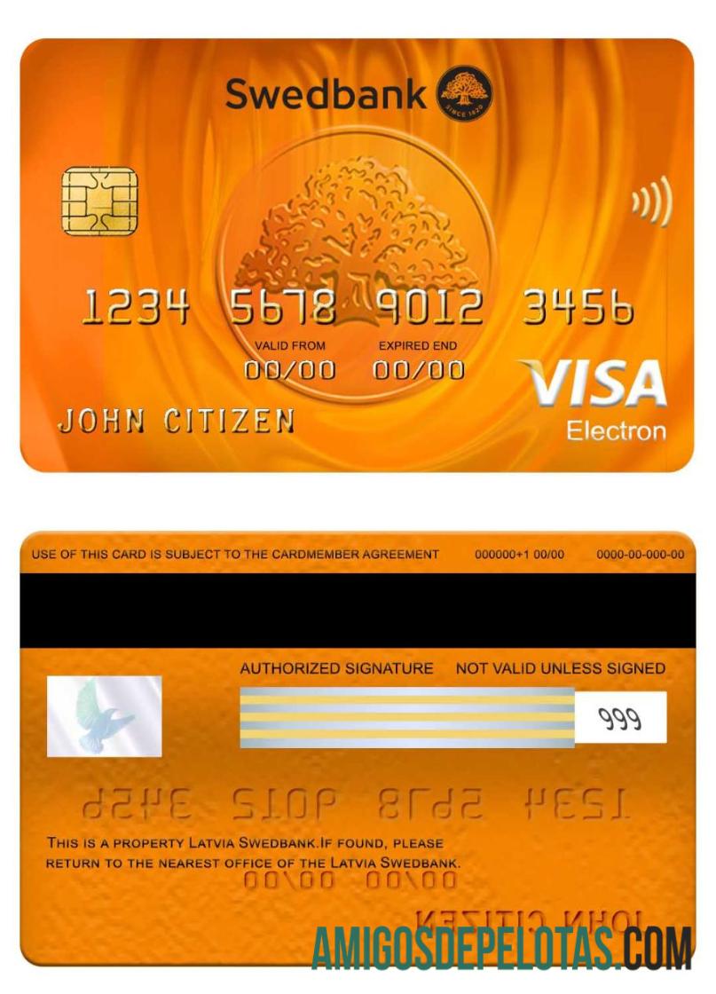 Latvia Swedbank visa electron kartu sampel