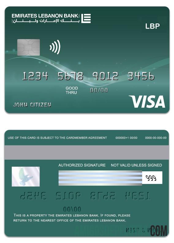 Lebanon Emirates Lebanon bank visa classic Debit kartu templat