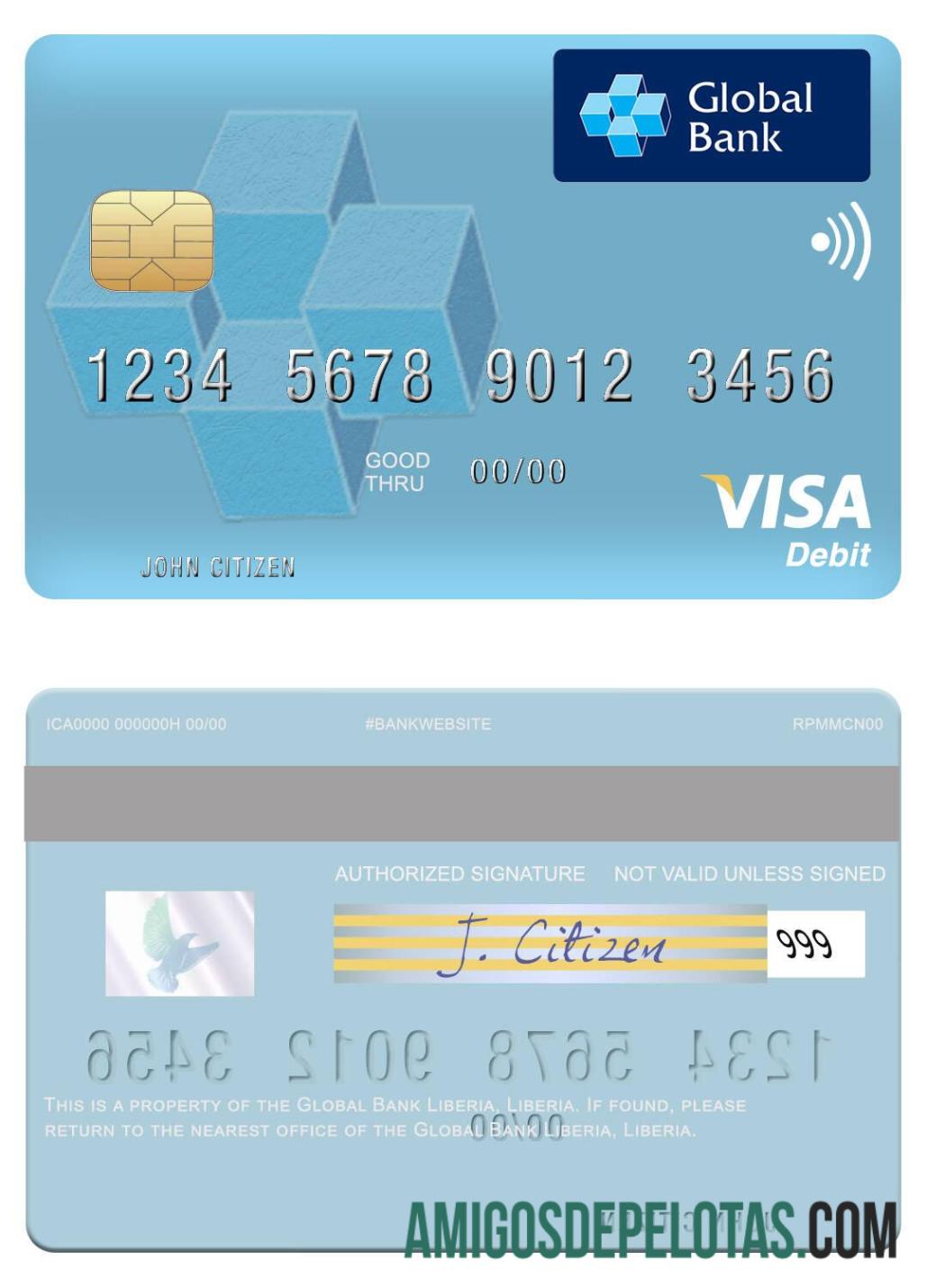 Liberia Global bank Liberia visa Debit kartu sampel