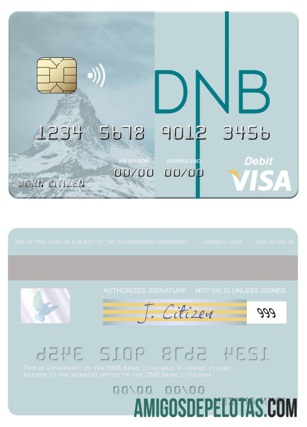 Lituania DNB bank visa Debit kartu desain