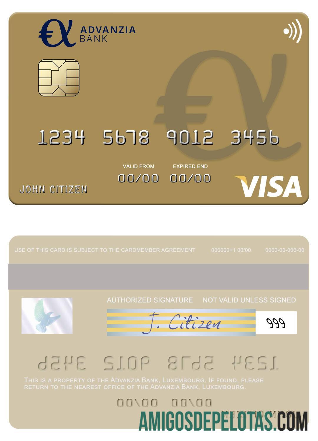 Luksemburg Advanzia bank visa kartu sampel