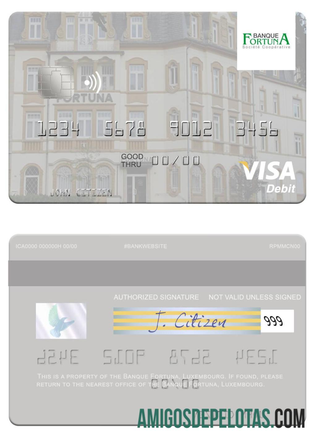 Luksemburg Banque Fortuna visa Debit kartu makering