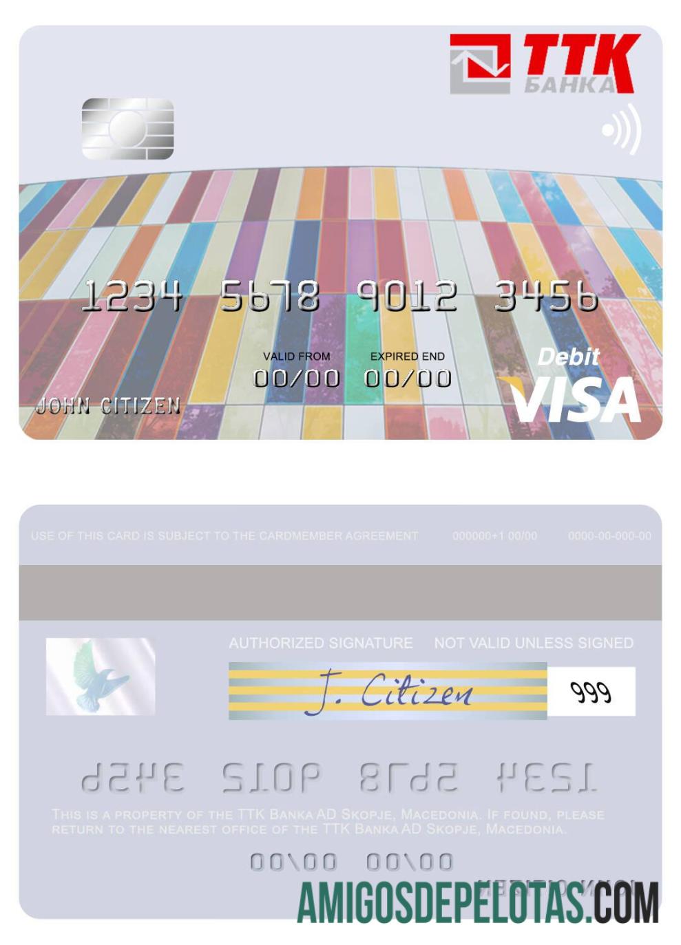 Macedonia TTK Banka AD Skopje visa Debit kartu sampel