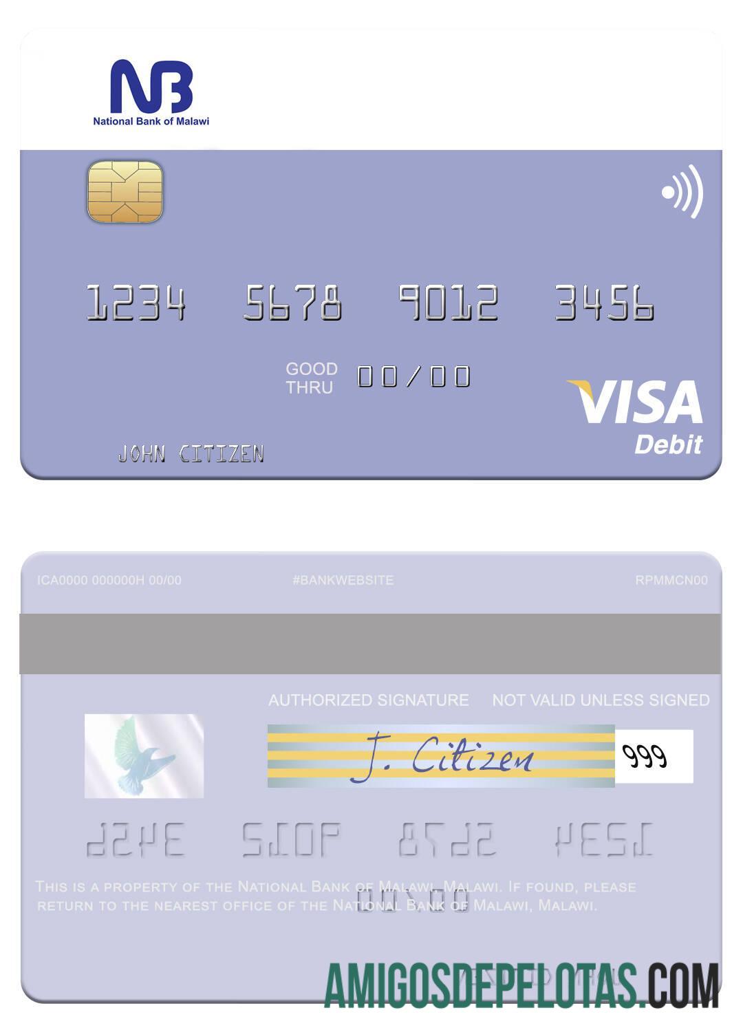 Malawi nasional bank of Malawi visa Debit kartu sampel