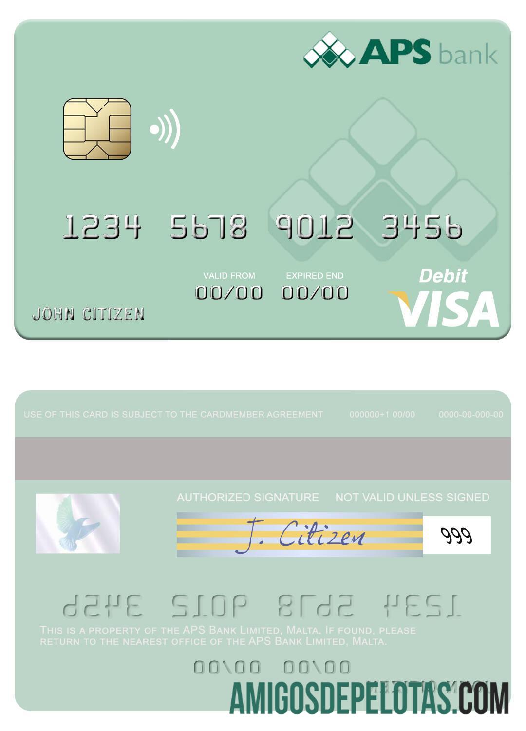 Malta APS bank Limited visa Debit kartu sampel