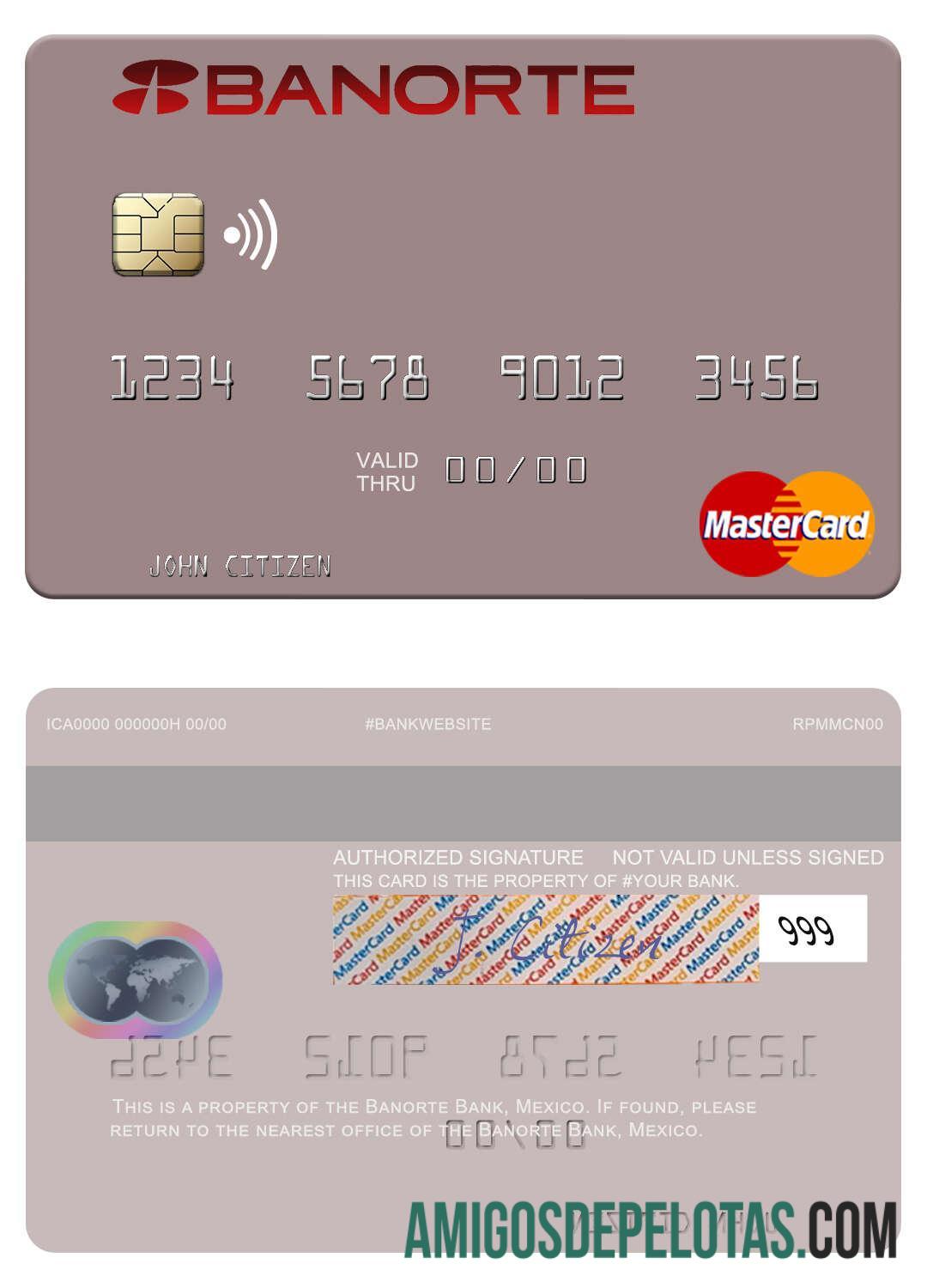 Meksiko Banorte bank mastercard templat