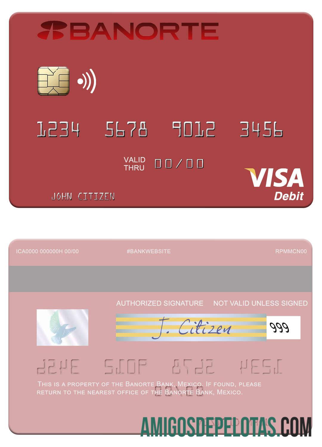 Meksiko Banorte bank visa Debit kartu templat